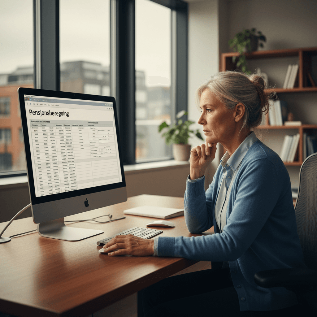 Norsk arbeidstaker i slutten av 50-årene ser på pensjonsinformasjon