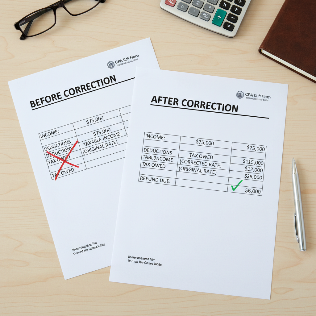 Eksempel på korrigering av skattemelding med beregning