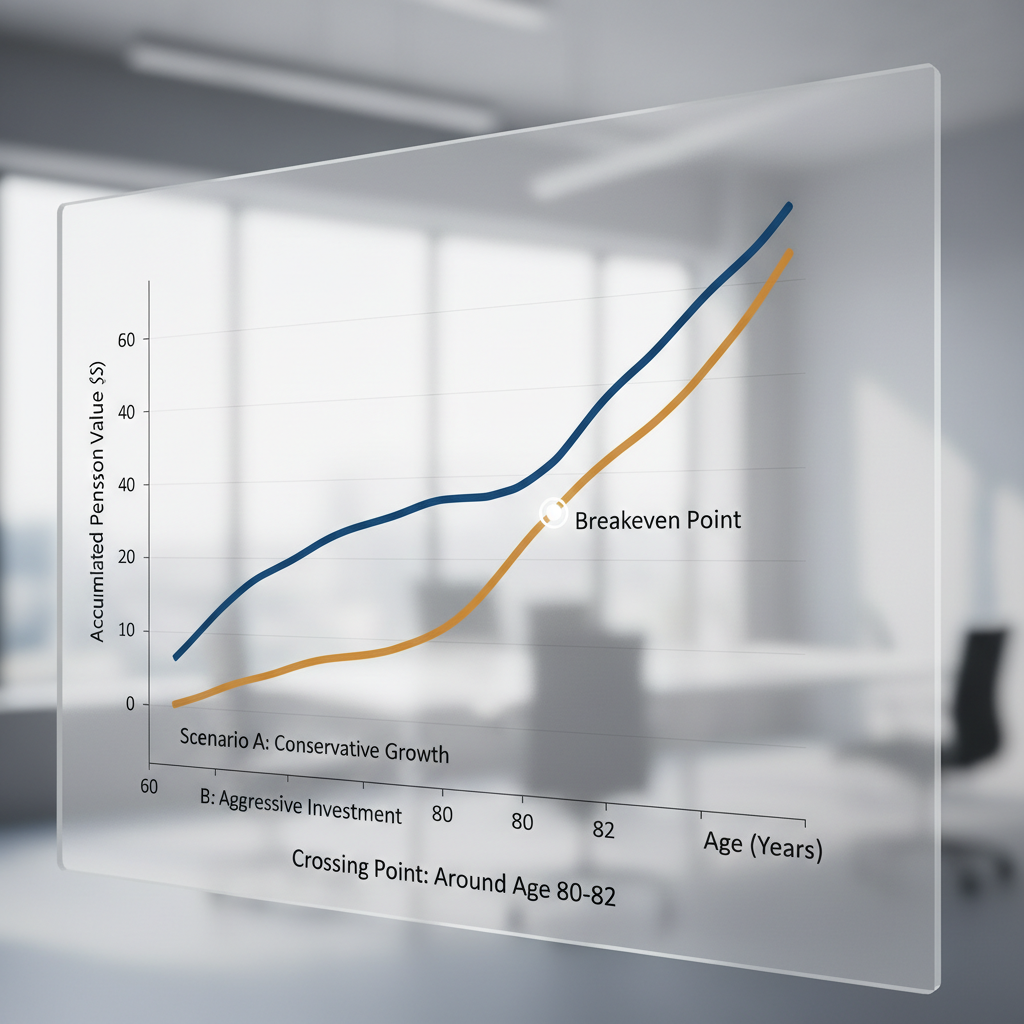 Visualisering av breakeven-punktet mellom tidlig og sent pensjonsuttak