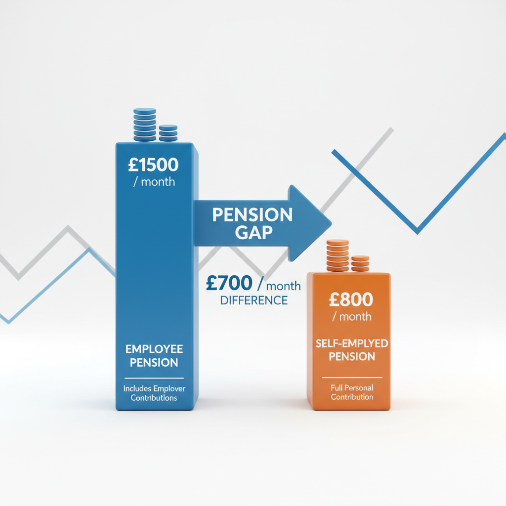 Illustrasjon av pensjonsgapet mellom selvstendig og ansatt