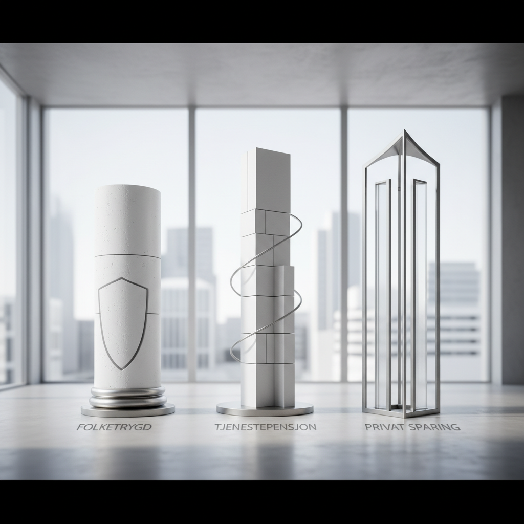 De tre pilarene i det norske pensjonssystemet: folketrygden, tjenestepensjon og privat sparing